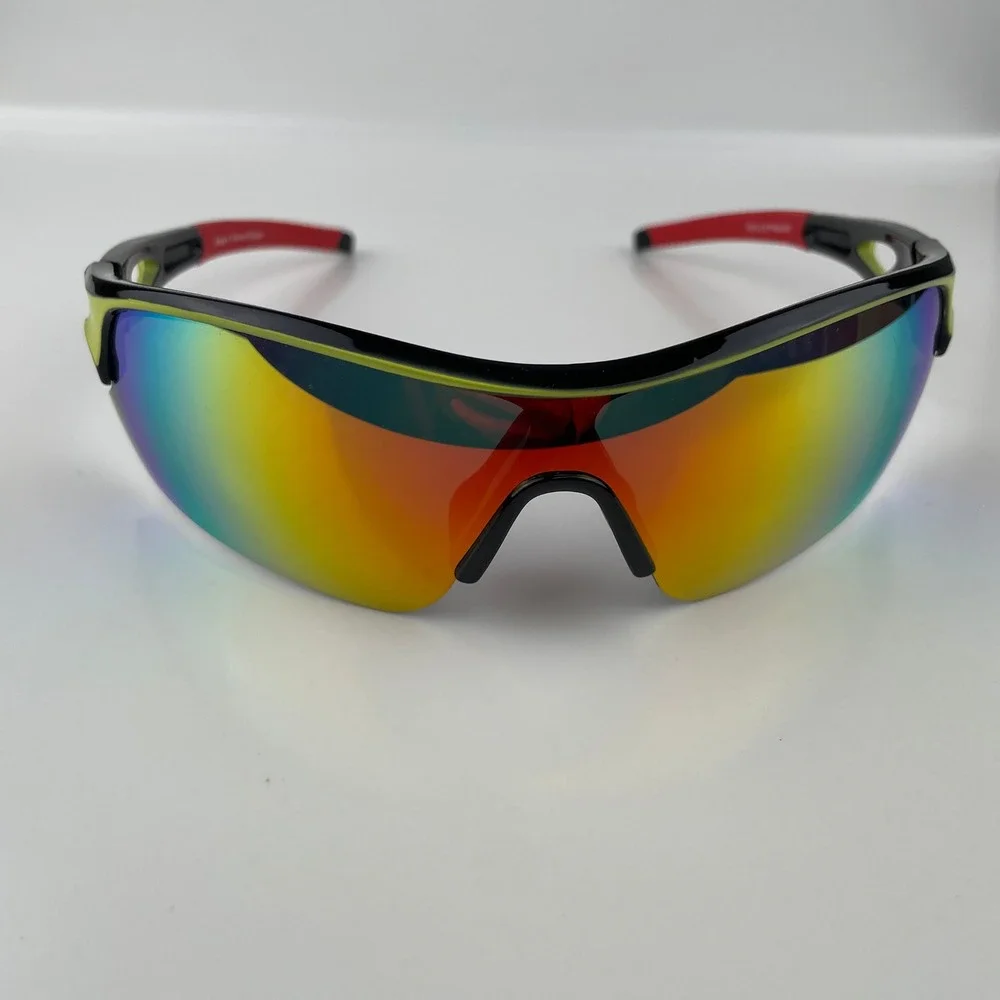 Mens Sport Wrap Sunglasses Black Neon Yellow Red Iridescent‎ Mirrored Shield Y2K
